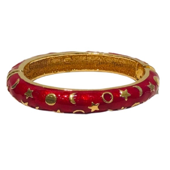 Kenneth Jay Lane Jewelry - “Kenneth Jay Lane” red enamel with gold stars, moons bangles bracelet cuff